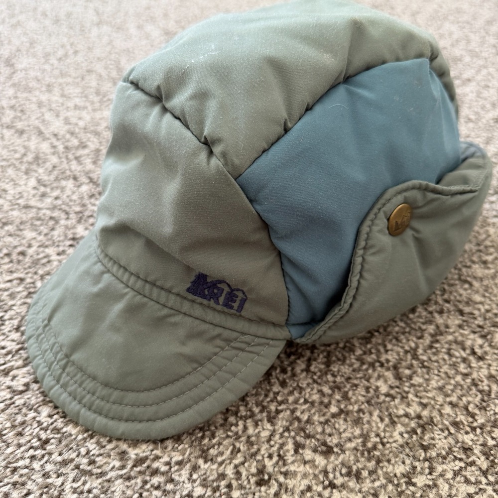 VTG REI Expedition Hat Ear Flap Branded Snaps 1979 Hat  Blue Insulated Large/XL